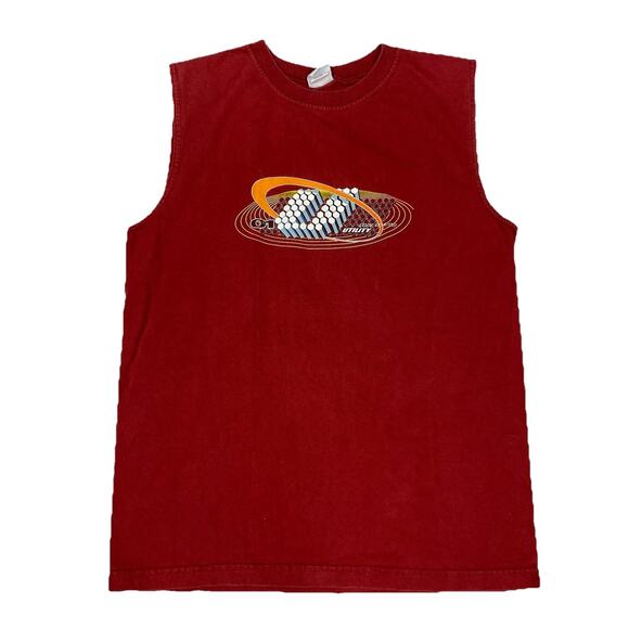 Vintage Utility Red Sleeveless Graphic T-Shirt XL USA Cotton Y2K Style - Picture 1 of 9
